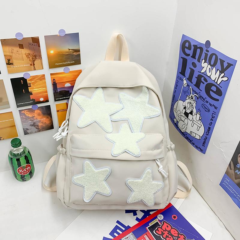 Color Large Solid Capacity Backpack With Star Decoration For Commute Daily