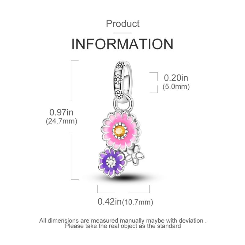 Original Charmscopper Purple-Pink Daisy Plant Pendant Fit Charms Platabracelets For Women Women Jewelry Making Diy