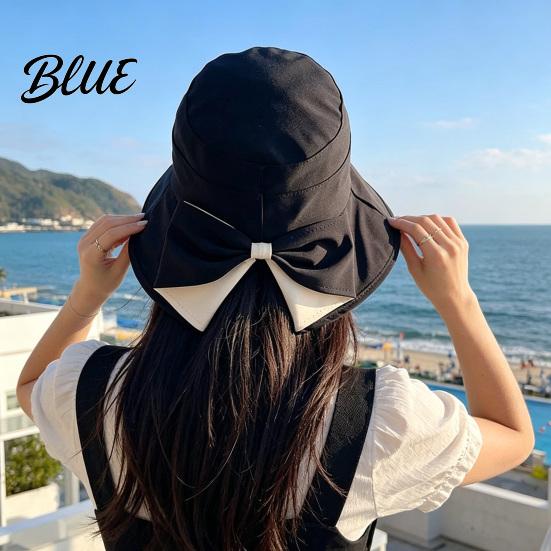 Breathable Polyester Sun Hat 2 Pcs Women's Bowknot Bucket Hat UV Protection Wide for Women Summer Brim Foldable Beach Hiking Camping Outdoor