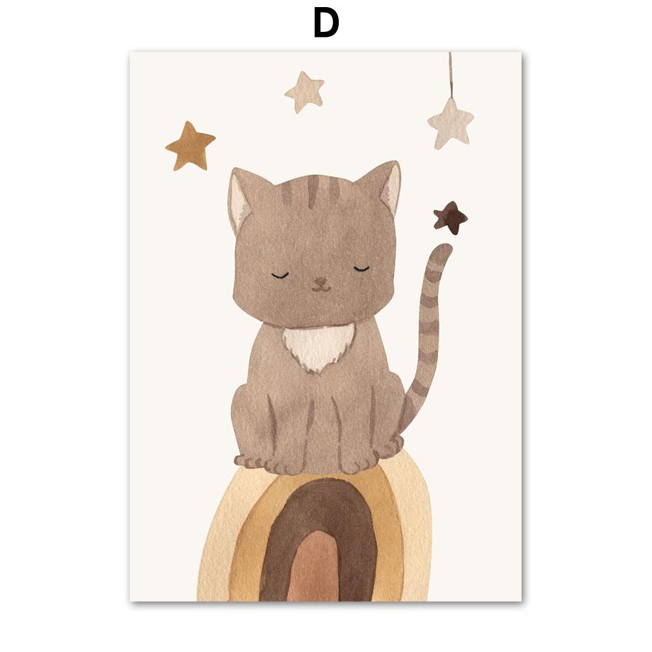 Elefant Kaninchen Katze Sonne Regenbogen Mond Stern Wolke Boho Wandkunst Leinwand Malerei Poster und Drucke Wandbilder Kinderzimmer Dekor