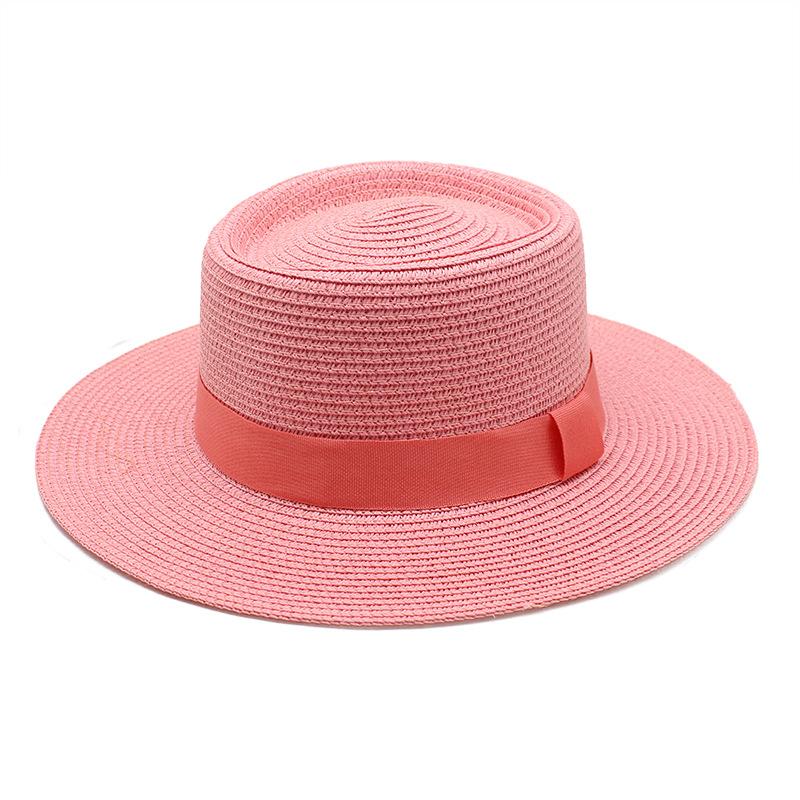 20 Color Summer Beach Sun Hats For Women Man Foldable Round Flat Top Big Brim Straw Hat Solid Color Outdoor Holiday Visor Caps