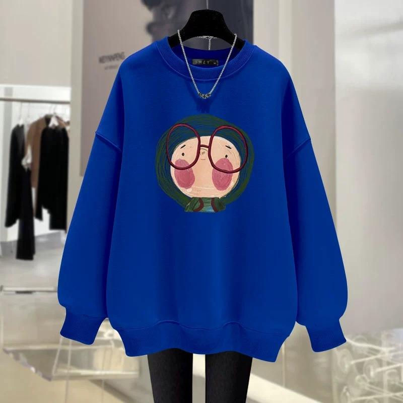 Off-white Sweater Women's Loose and Thin Spring, Autumn and Winter New Cute Cartoon Foreign Style Velvet Medium and Long Top