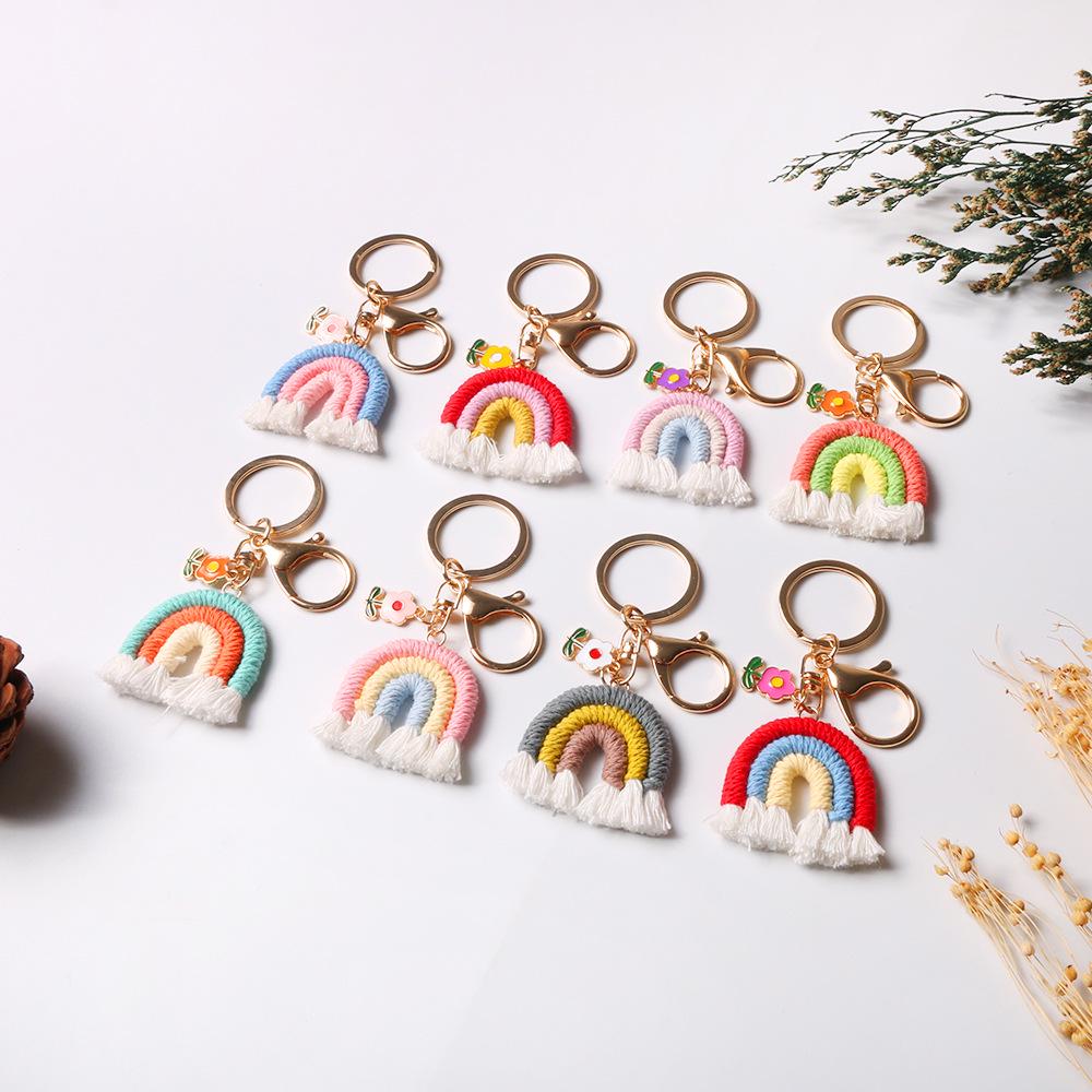 Handmade Multicolor Gradient Crochet Rainbow Tassel Keychain Accessory