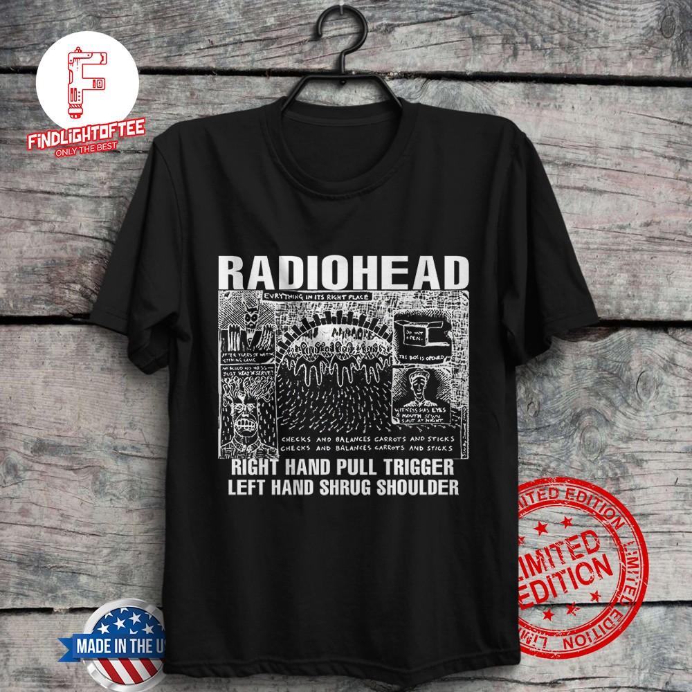 

Radiohead Футболка с принтом Правая рука тянет курок, левая рука пожимает плечами Тома Йорка Унисекс футболка S