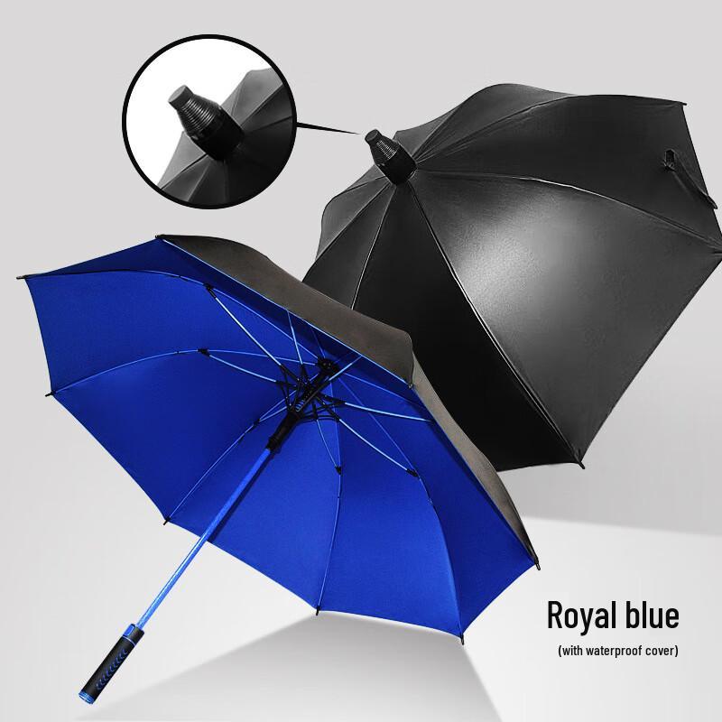 Large Men's Straight-Handle Black UV Rain Umbrella