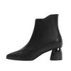 New French Short Boots Women's Spring and Autumn British Style Thick Heel Pointed Middle Heel Leather Boots