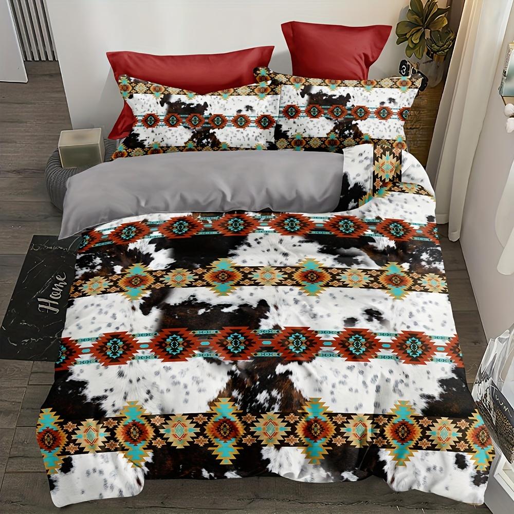 Duvet Cover Set (1*Duvet Cover + 2*Pillowcase) Ethnic Style Cow Print Bedding Set Soft Comfortable Duvet Cover For Bedroom