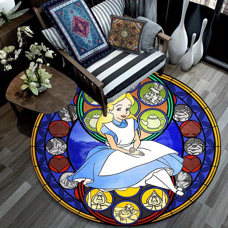 1pc Alice in Wonderland Round Area Rug,Non Slip,Machine Washable Polyester Carpet for Living Room,Bedroom Decor