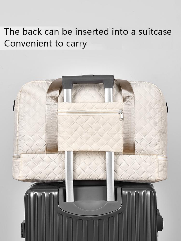 Lightweight Rhombic Lattice Travel Dufile Bag Large Capacity Sports Fitness Storage Bag Portable Weekender Overnight Bag