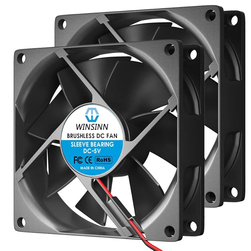 WINSINN DC 80mm Fan 24V 8025 Dual Ball Bearing Brushless Cooling 80mmx25mm 2PIN (Pack of 2Pcs) DC 5V