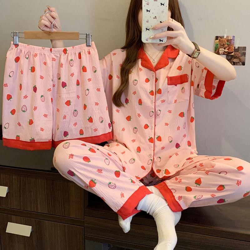 Cloud Cotton Three-Piece Summer Cute Fresh Puppy Short-Sleeved Loose Loungewear Can Be Worn Outside