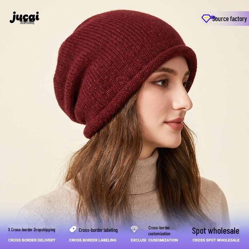 Retro Sequin Knit Wool Hat - Fashionable, Face-Slimming Headscarf & Hat