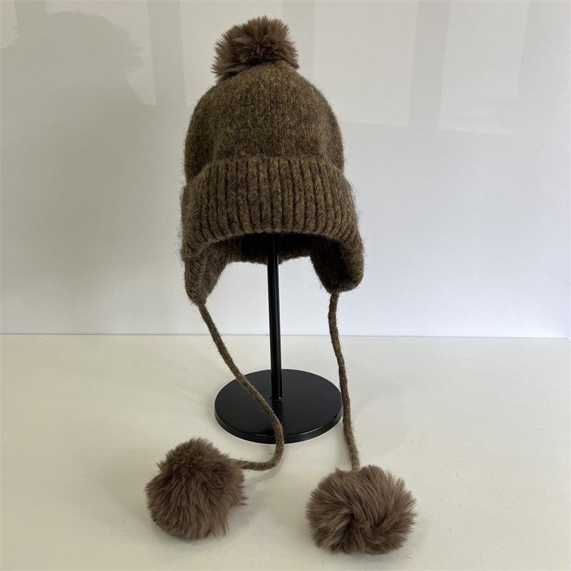 

Шапка-ушанка вязаная модная зимняя теплая защита ушей шапка Лей Фэн модная вязаная шапка для девочки M（56-58cm） темно-коричневого