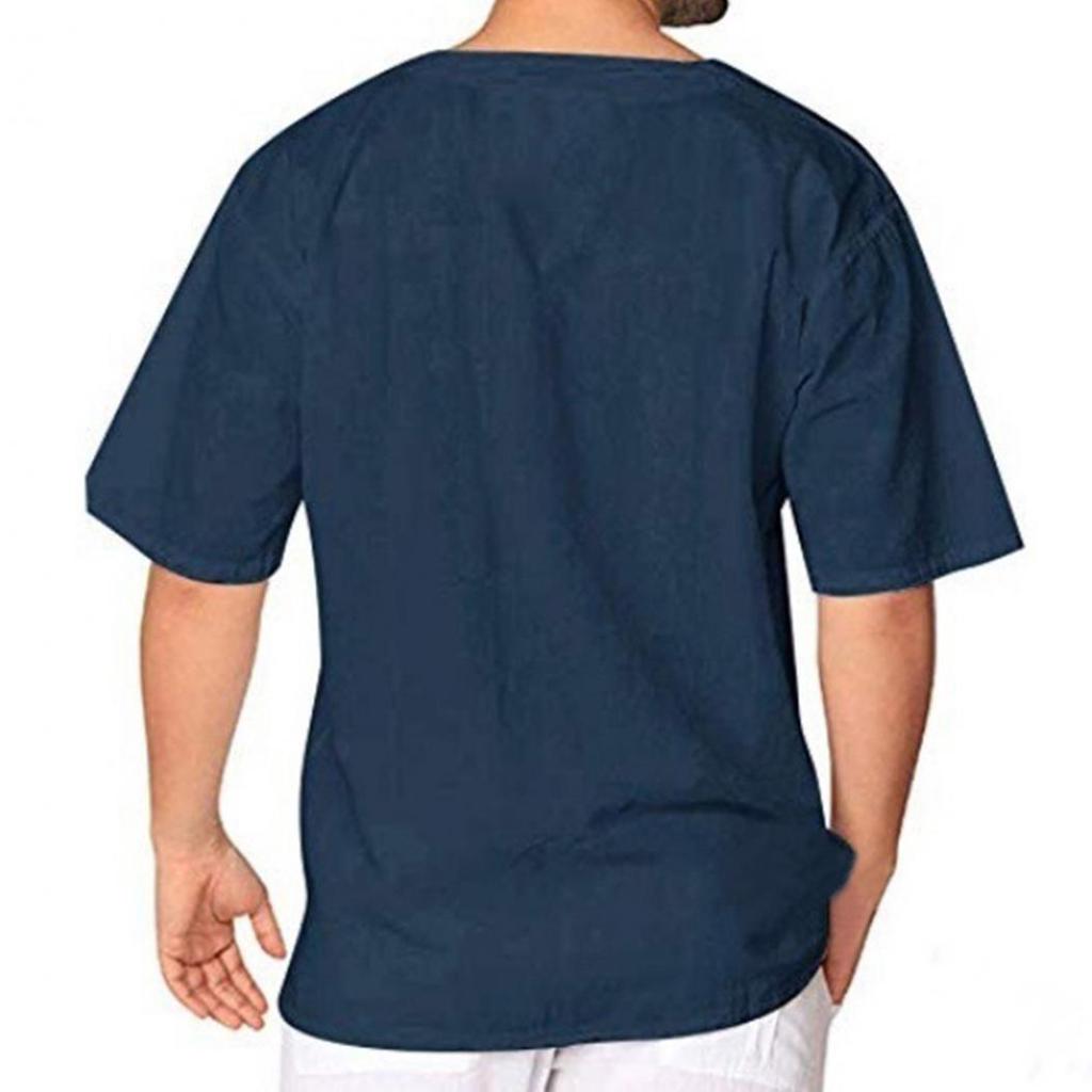 Pánské jednobarevné tričko s krátkým rukávem s výstřihem do V, volný top