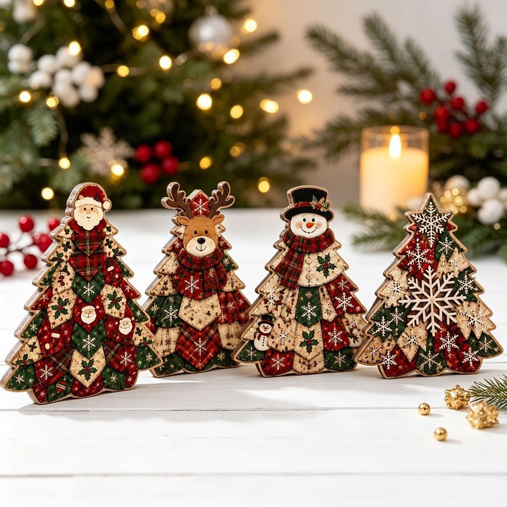 Wooden Christmas Tabletop Bookshelf Decoration, Holiday Desktop Ornament for Home Decor