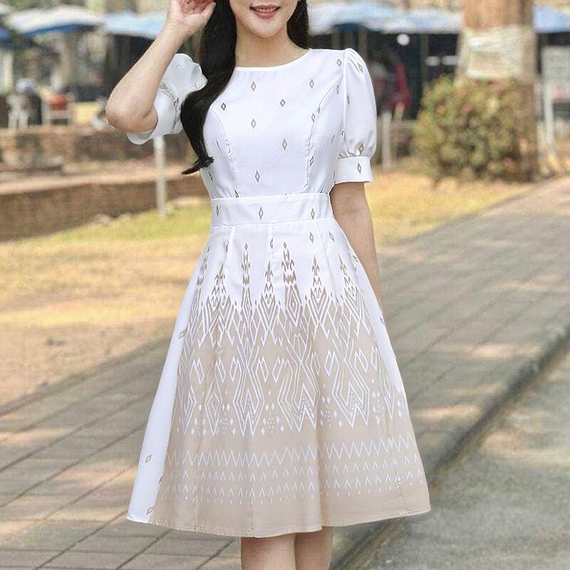 ZANZEA Women Casual Round Neck Summer Short Sleeve Print Dress