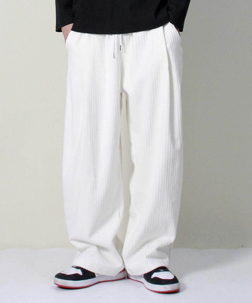Deumakeu Corduroy Real Wide One-Pleat Pants White