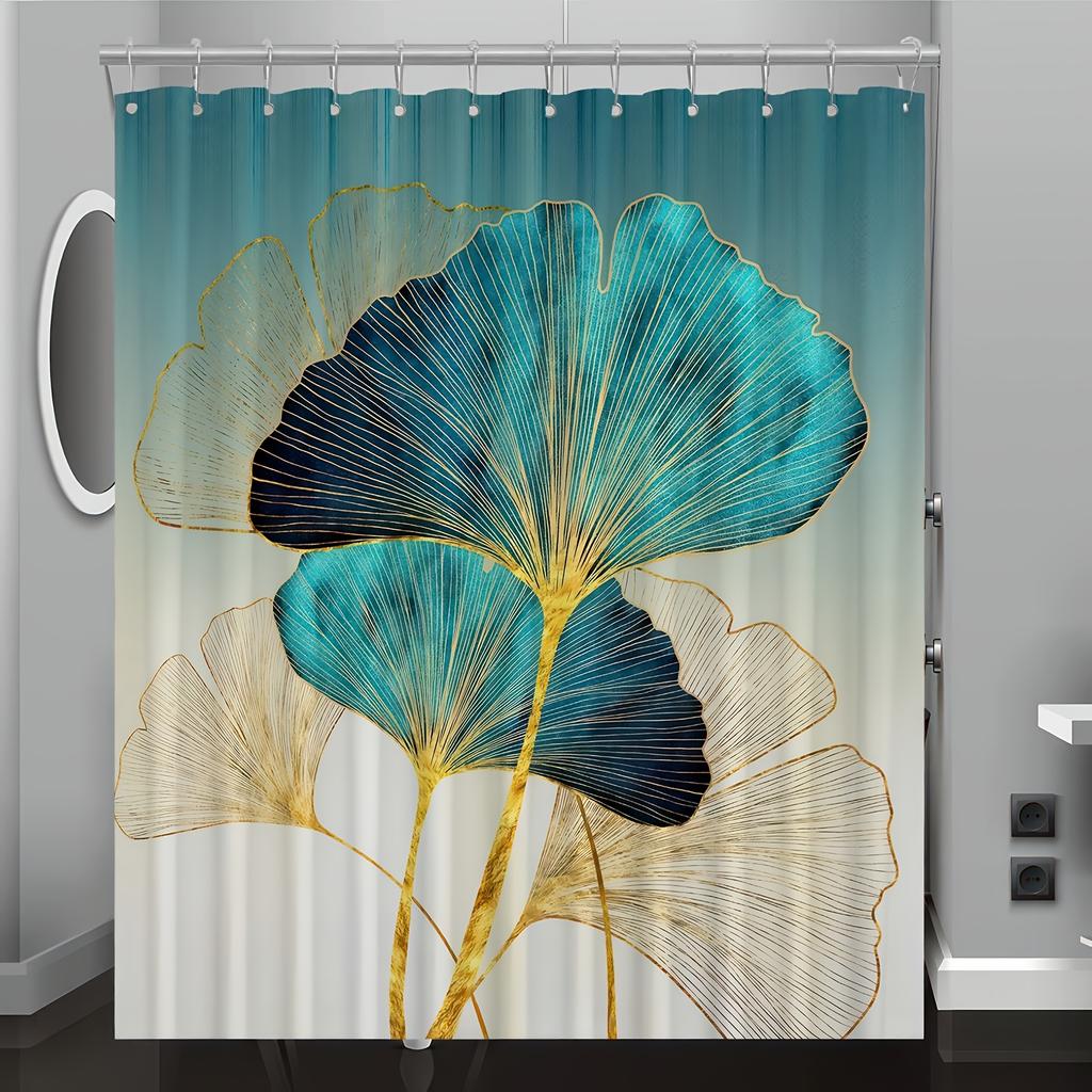 Ginkgo Leaf Pattern Digital Print Shower Curtain - Machine Washable, Polyester Fabric,All-Season Bathroom/Home Decor