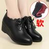 New Fashion Lace Platform Pumps Casual Wedge Waterproof Pointed Toe Soft Leather Shoes for Women Spring Autumn