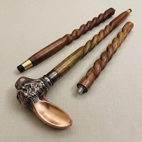 Handmade Brass Rabbit Head Walking Cane Polished Wood Gentleman's Stick