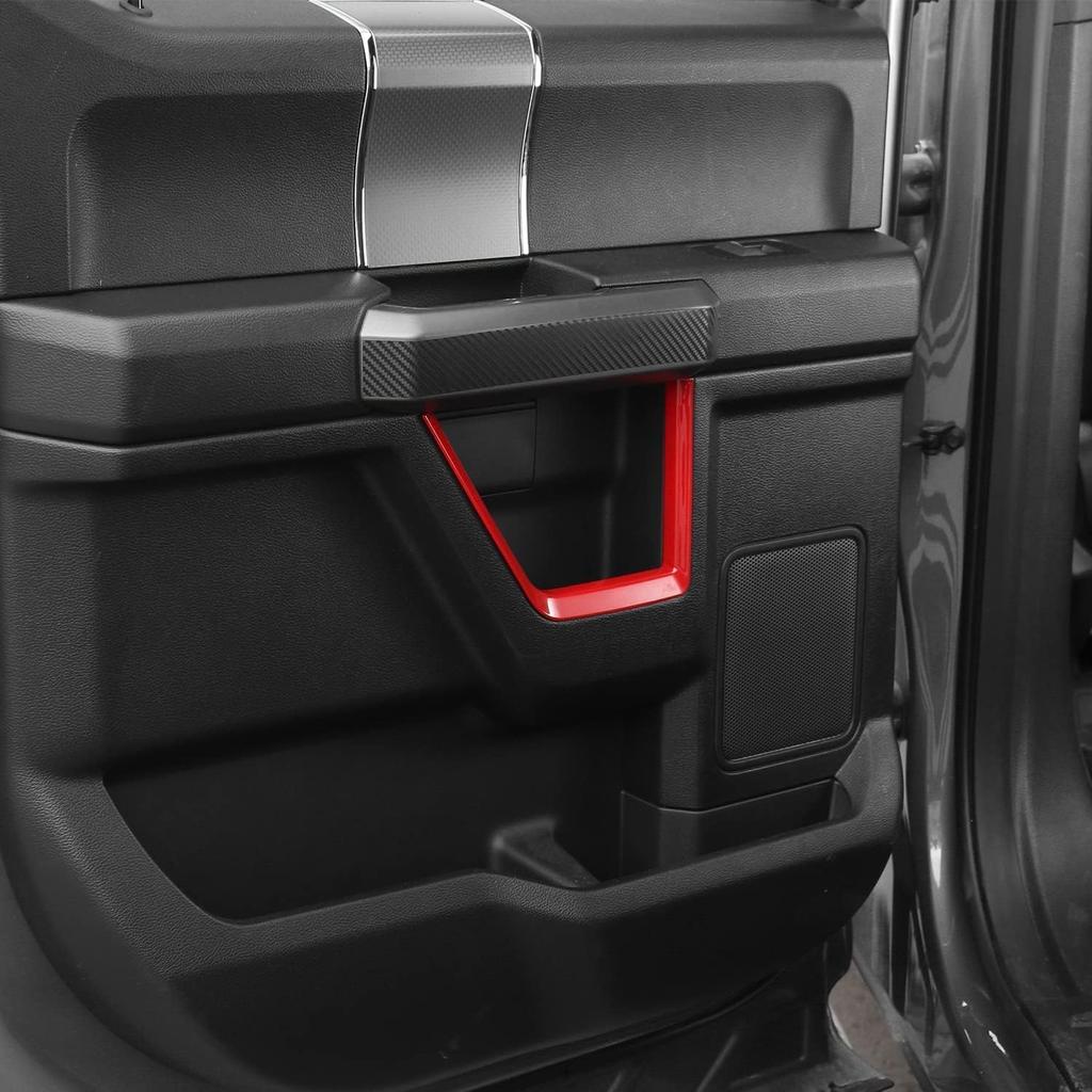 ABS Red Full Interior Decorative Cover Trim Sticker Compatible with Ford F150 2015-2020 (4pcs/Set Inner Door Handle Under Decorative Strip)