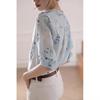 Damen Sommer Bluse mit sieben geteilten Ärmeln, frisch, dünn, altersbeständig, einfaches Pendler-Knopfoberteil