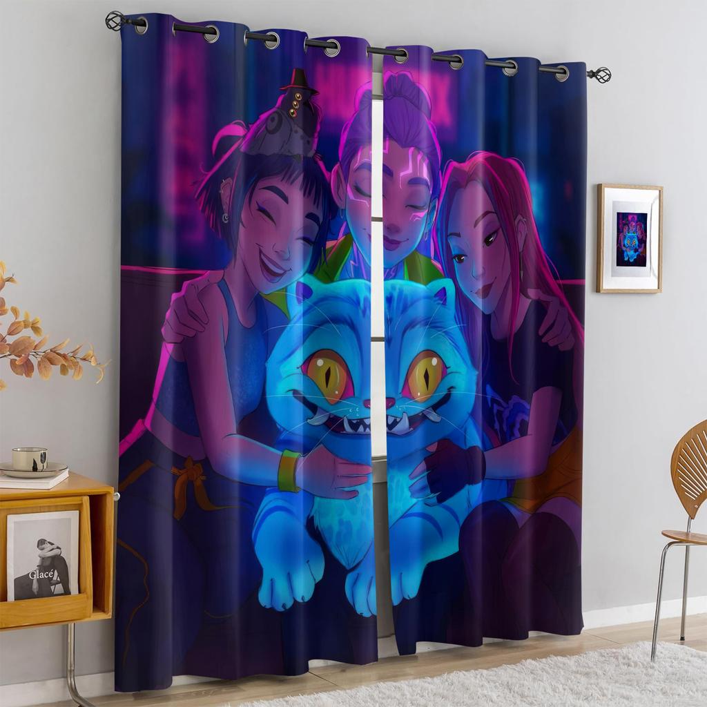 2Pcs K-Pop Demon Hunters Hot Anime Girl Team Printed Blackout Curtains Perfect For Bedroom Living Room Fashion Decorative