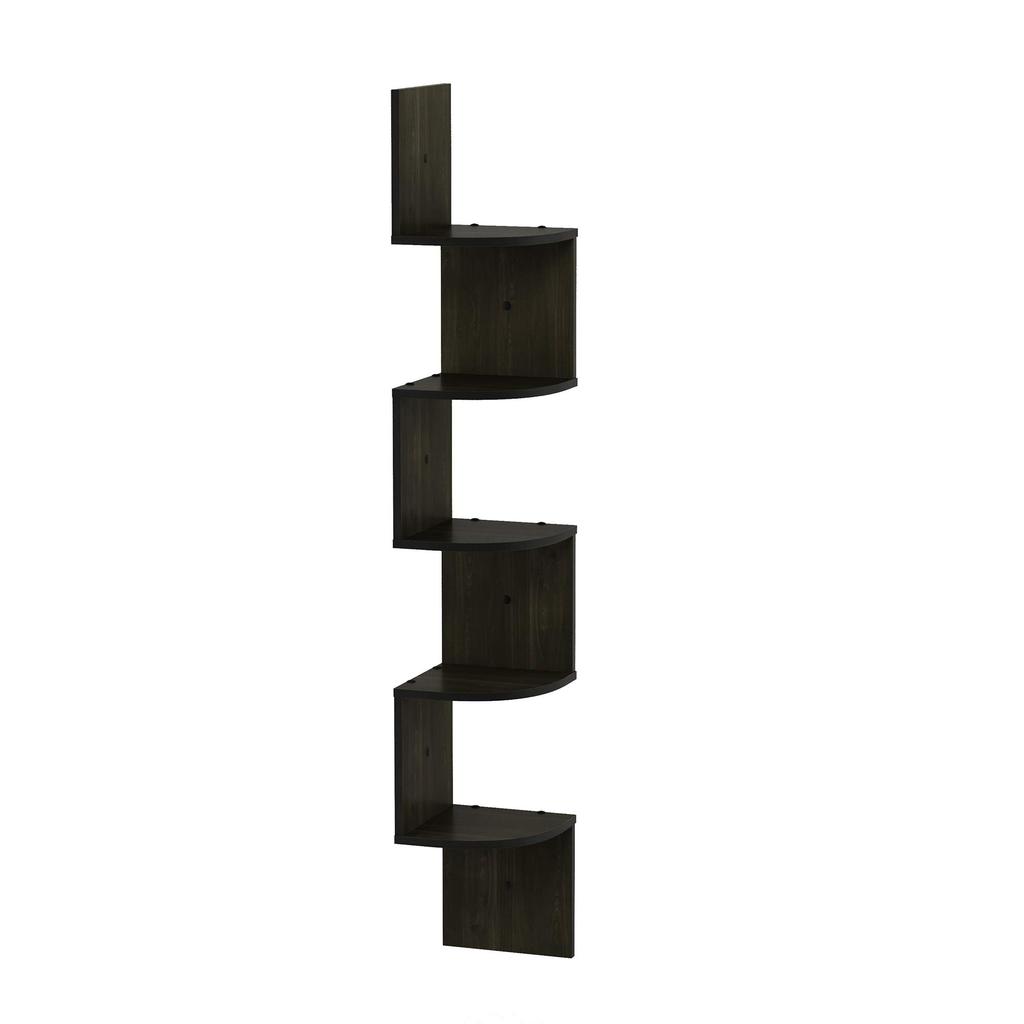 Furinno Rossi Espresso Corner Shelf, 5-Tier Wall-Mounted Floating Shelf [Officially Imported from Japan]
