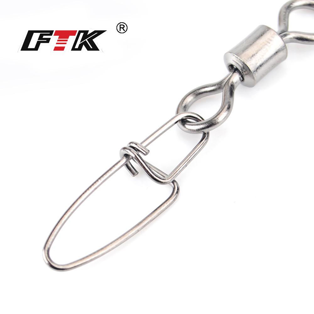 FTK Medidor de pressão 50 peças acessórios de pesca pique conector pino rolamento giratório mosquetão isca giratória equipamento