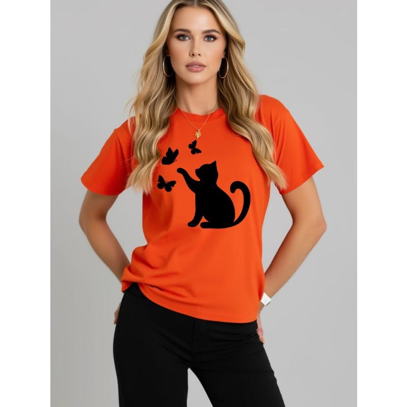 2026 Summer New Women s Round Neck Fashion Casual Loose Butterfly Floral Print T-Shirt Short Sleeve Top XL