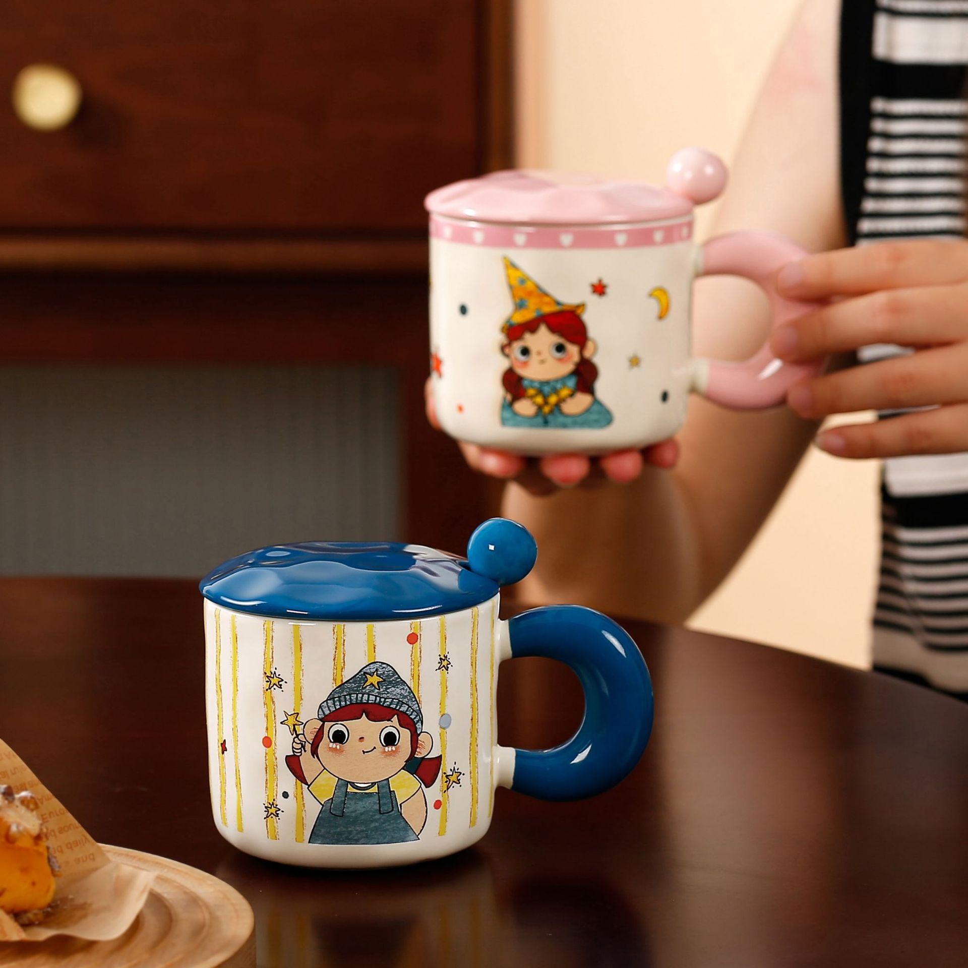 Baifenbai Home Furnishing Girls Cartoon Animal Ceramic Mug Heart Cup For Friend Birthday Gift Water Cup Office Home Breakfast Cup