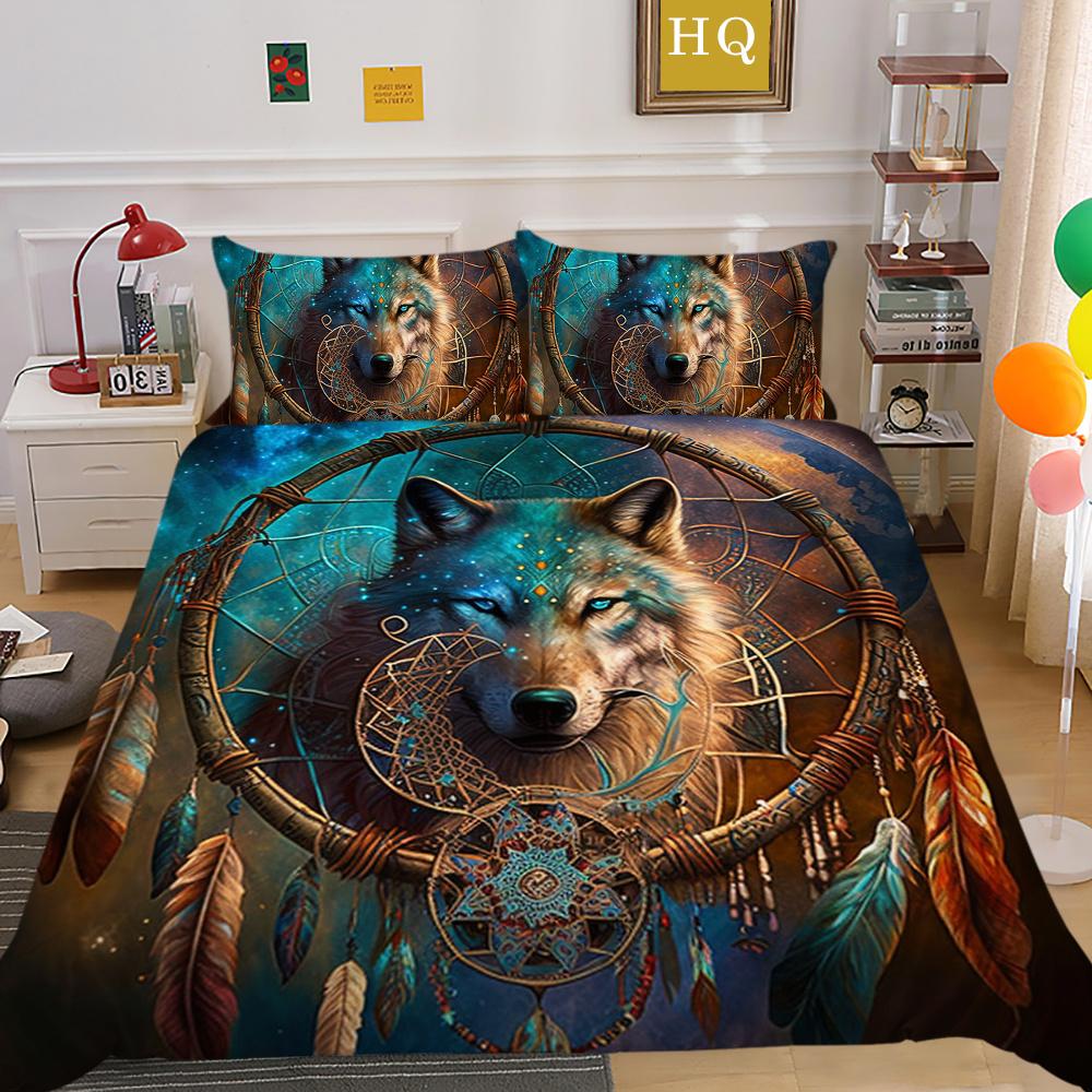 Wolf Printed Home Bedclothes King Size Microfiber Bedding Set Cover Man Soft High Quality Home Textiles