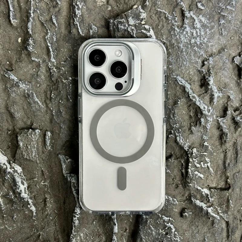 

J2 creative magnetic lens cover bracket is suitable for iPhone17 Apple 15 mobile phone case 16ProMax new transparent iPhone 17