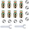 ANKIA 8Pcs Golden Color Car Tire Pressure Monitor Valve Stem Caps Sensor Indicator 3 Color Eye Alert (2.2Bar 32PSI,with Wrench&Nuts Packing)