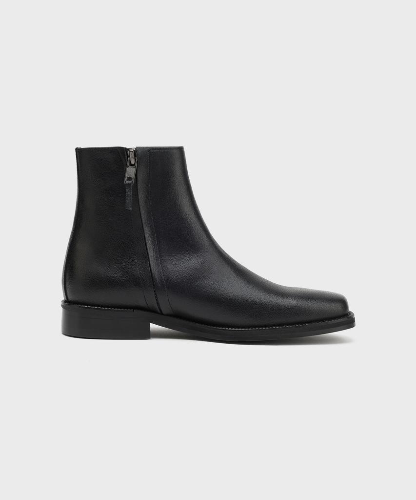 Firenze Atelier [Vibram] Minimal Semi-Square Zip-Up Boots 7430-Z [Crack Black]