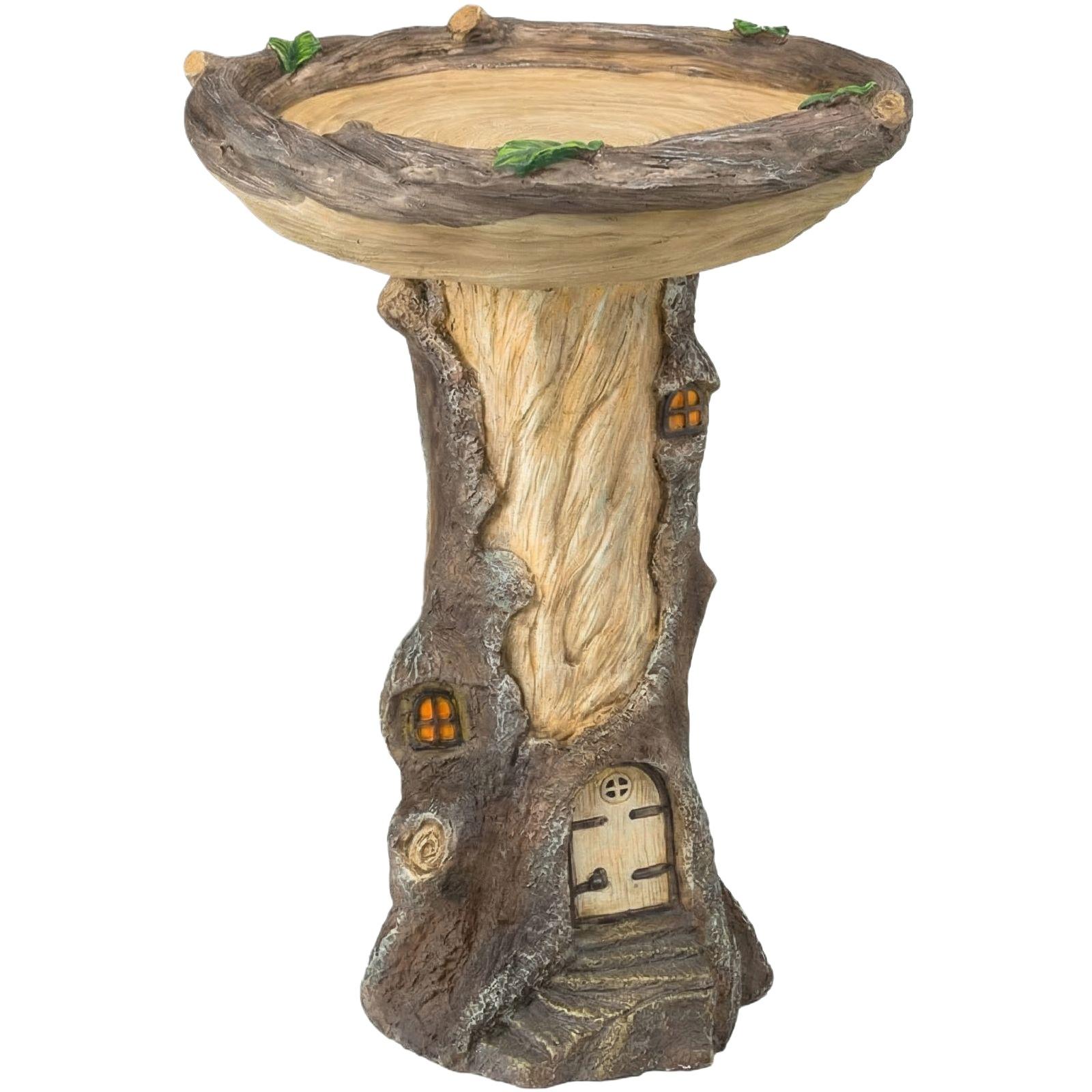 Lively Puppy Resin Bird Bath Tub | Outdoor All-Weather Carved Wood Grain Resin Garden Decoration Bird Feeder