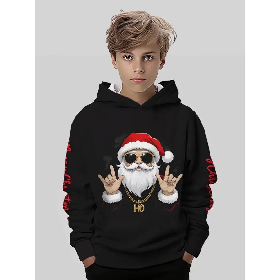 Sudadera con capucha navideña para niños Estampado de Papá Noel Sudadera de moda de dibujos animados para niño niña Ropa infantil para fiesta navideña