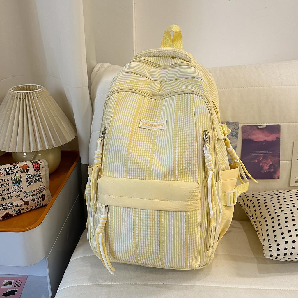 Schoolbag1011 new corrugated plaid backpack niche design sense versatile student schoolbag large capacity casual backpack