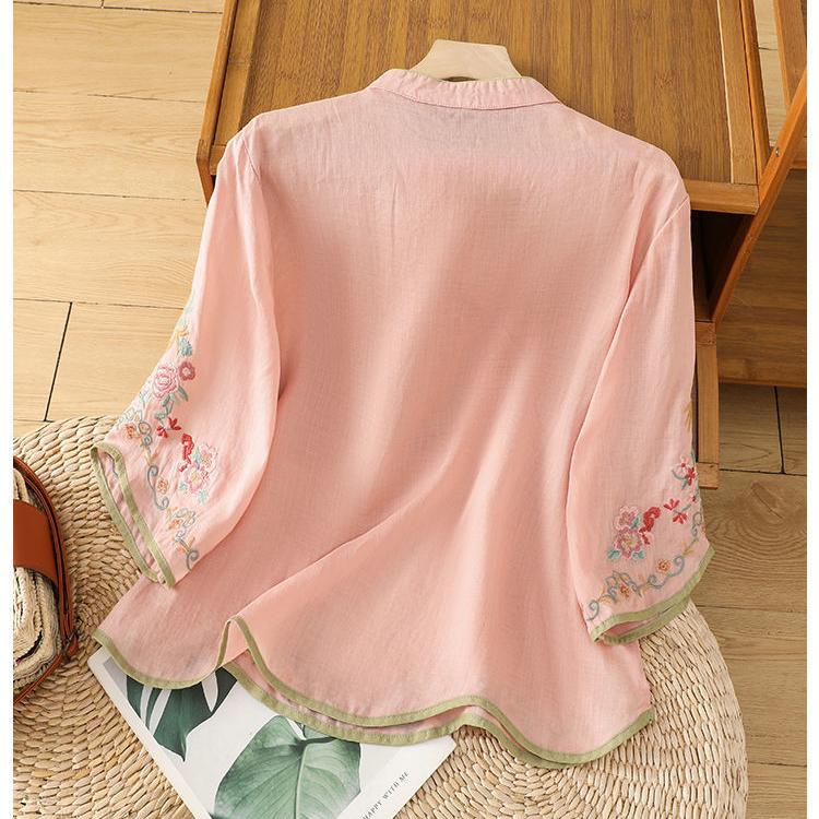 Casual Loose Blouse Shirt Women Clothes Summer Cotton Linen Ladies Tops Tee Blusas Vintage Embroidery Woman Shirt