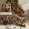 Christmas Decoration Pillow Cover Retro Santa Claus Snowman Pattern Living Room Sofa Cushion Cover Home Farmhouse Decoration