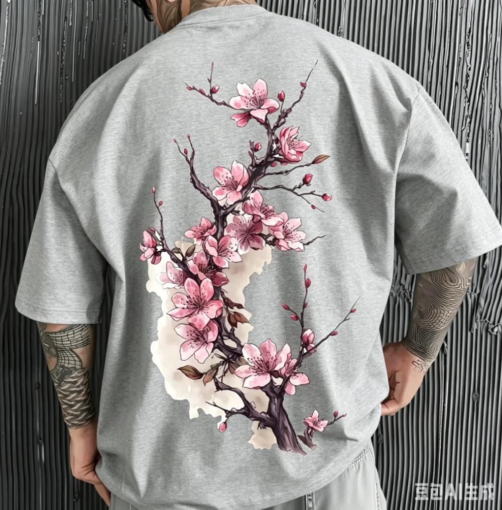 Harajuku Painting Cherry Blossoms 3D Print Breatha Quickdry Men's Women's Same T-shirt Outdoor Leisure Y2K Parent-child Clothing