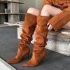 2025 New Fashion Boots Autumn and Winter New Big Tube Circumference Stacking Boots Pointed Pleated Thin Heel High Boots Spice Girl Boots