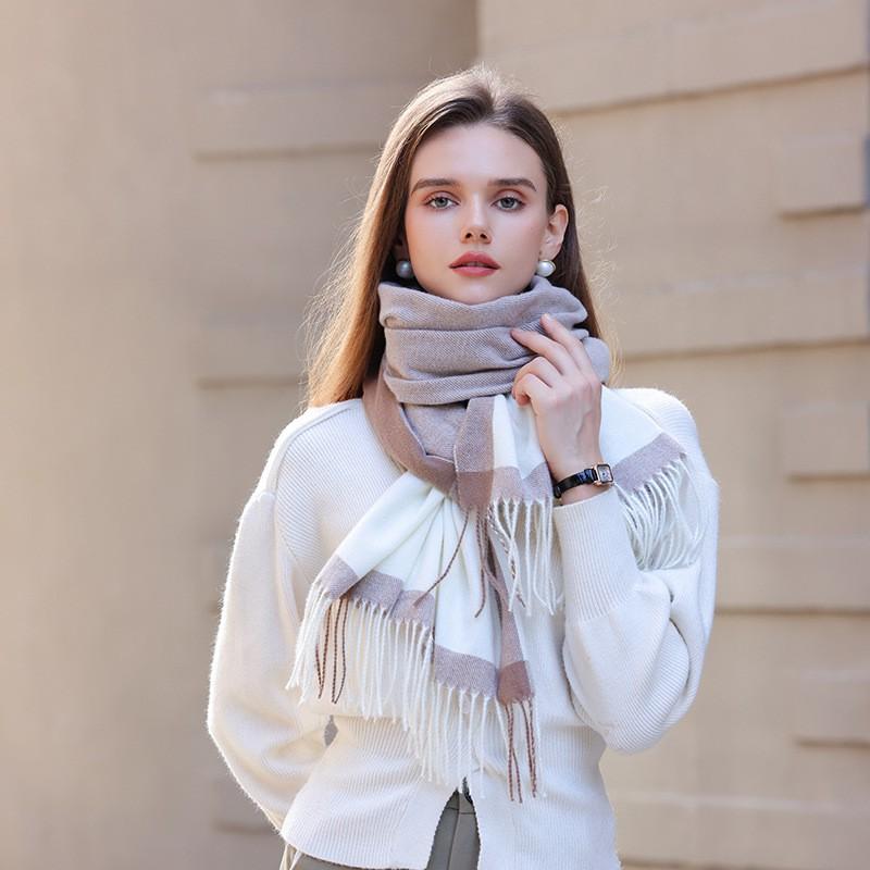 Oversized Plaid Scarf With Tassels Warm Faux Cashmere Shawl Women Men Winter Fashion Accessory