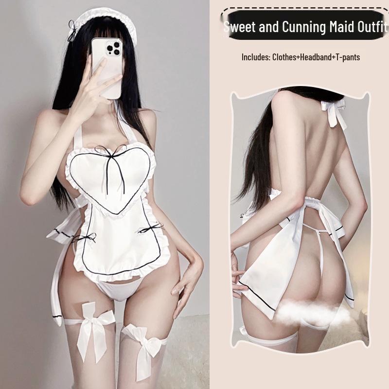 Naughty Heart Lace-Up Maid Lingerie Set - Sexy Role Play Costume