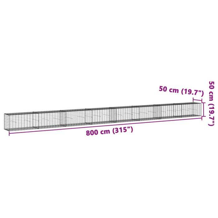 VidaXL Panier gabion avec couvercle 800x50x50 cm fer galvanisé, mur en gabion, mur de soutènement en gabion, clôture en 3295139