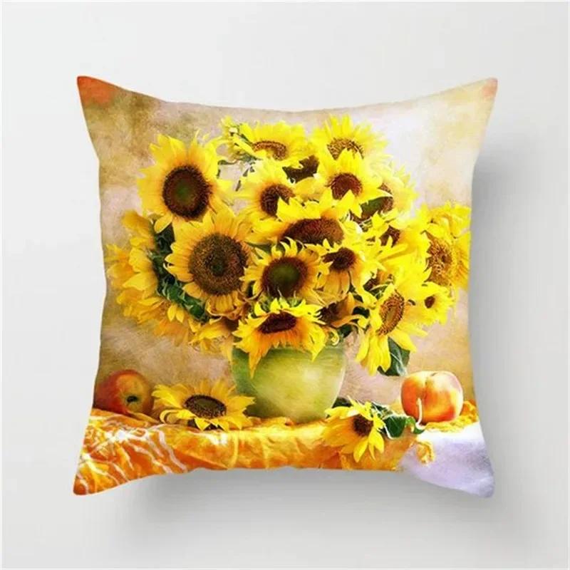 Car Living Room Sofa Cushion Cover Luxury Home Decoration Pillow Cover Colorful Flowers Sunflower Rose Print Pattern