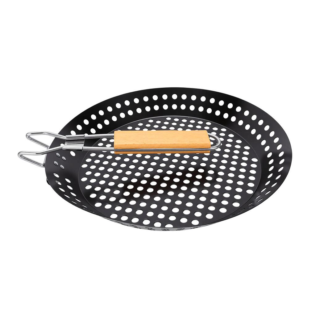 Grilling Skillet Stainless Steel Round Shape Foldable Vegetable Grill Basket for Camping Commercial