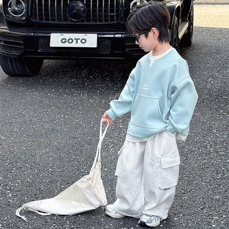 

Fairy Tale Boys Spring Sweatshirt 2025: Long-Sleeve, Fake Two-Piece, Crew Neck 130cm синій