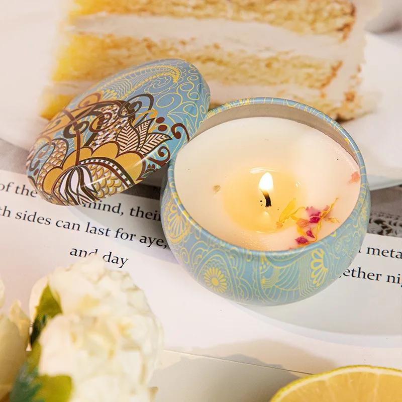 1Pcs/Box Scented Candle Set Gift Islamic Arabian Patterns Fragrance Candle Jar DIY Smokeless Couples Romantic Incense Candles for daily use