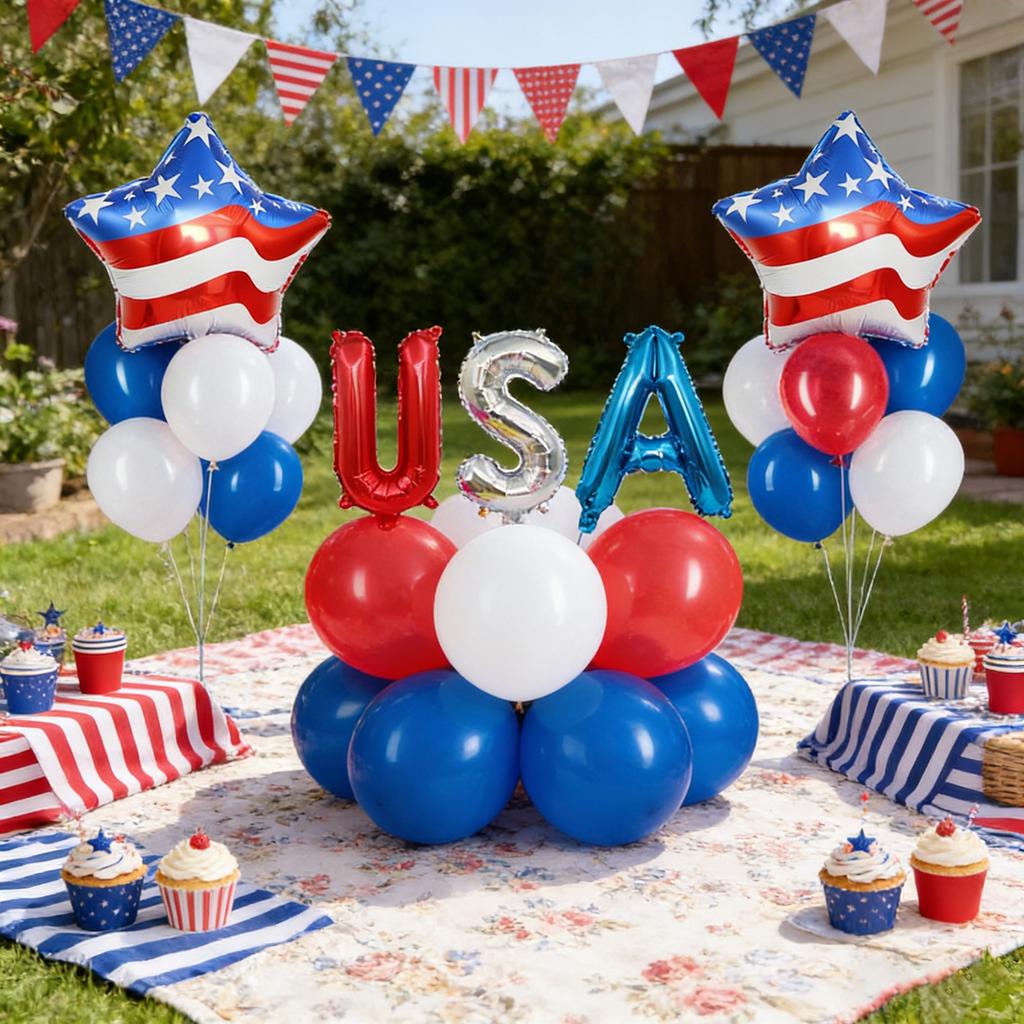 Patriotisches Party-Dekorationsset Amerikanische Flaggen-Ballons Papierfächer USA-Banner Sonnenbrillen für die Unabhängigkeitstag-Feier